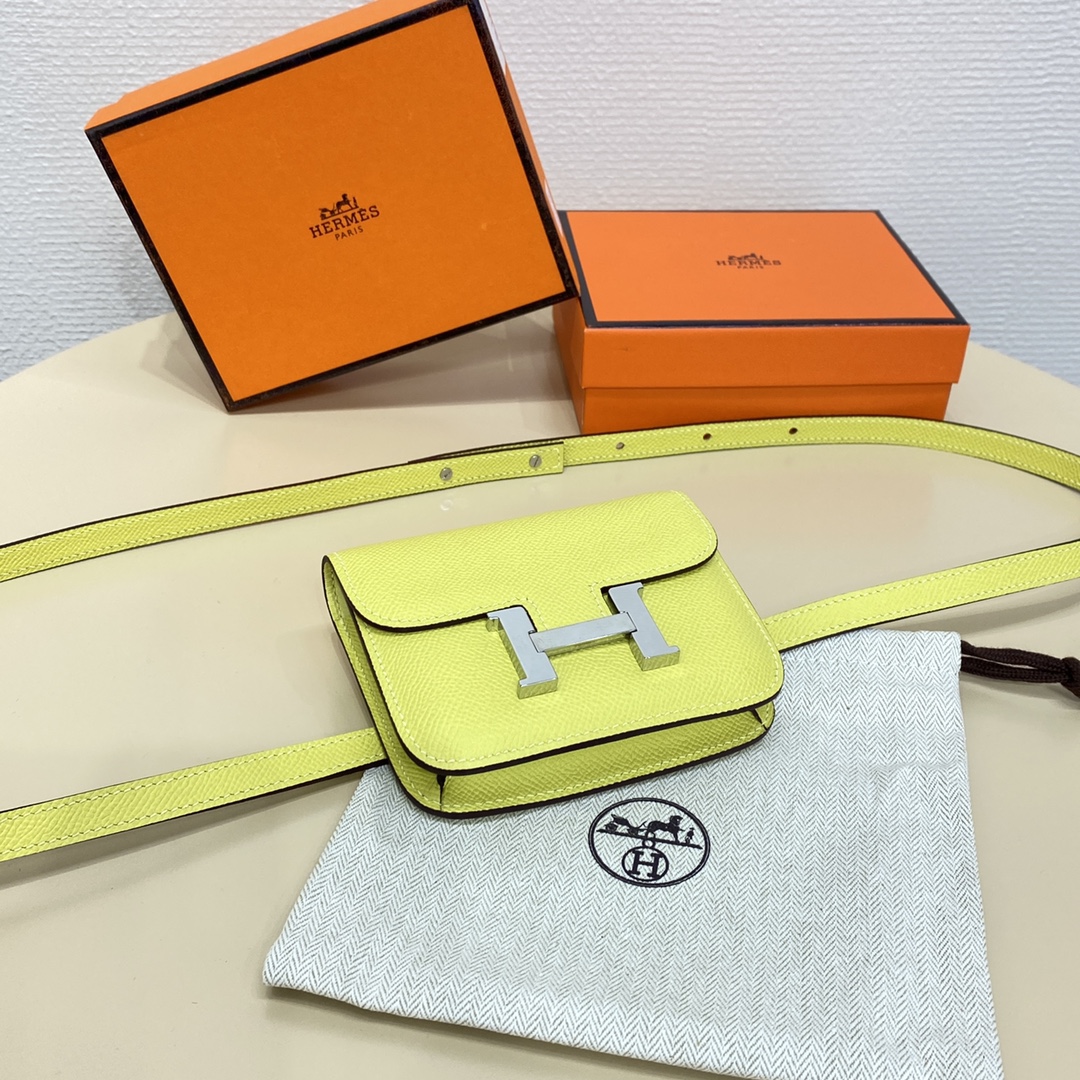 Hermes Constance Slim Wallet Belt Bag In Lemon Yellow Epsom Leather